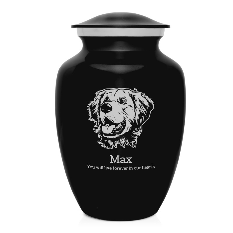Large Golden Retriever Pet Cremation Urn - Jet Black