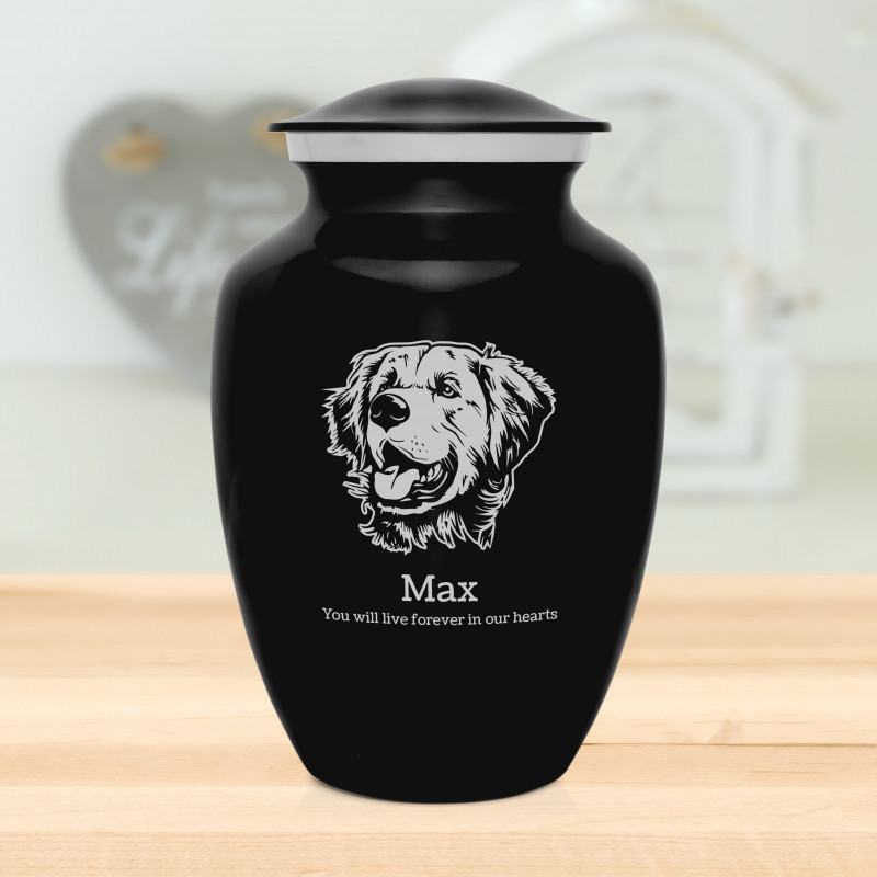 Large Golden Retriever Dog Cremation Urn - Jet Black
