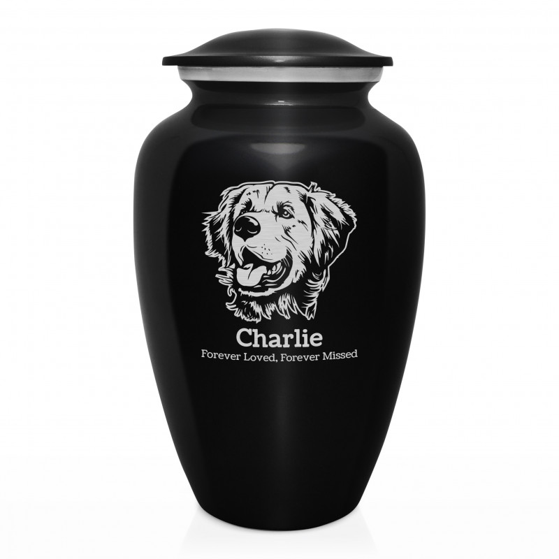 Extra Large Golden Retriever Pet Cremation Urn - Jet Black