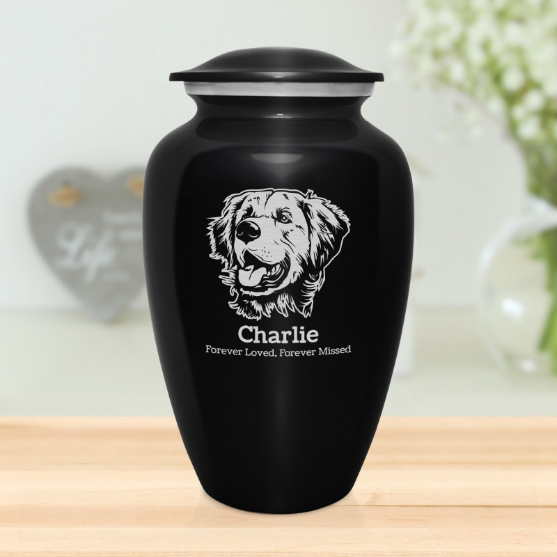 Extra Large Golden Retriever Dog Cremation Urn - Jet Black