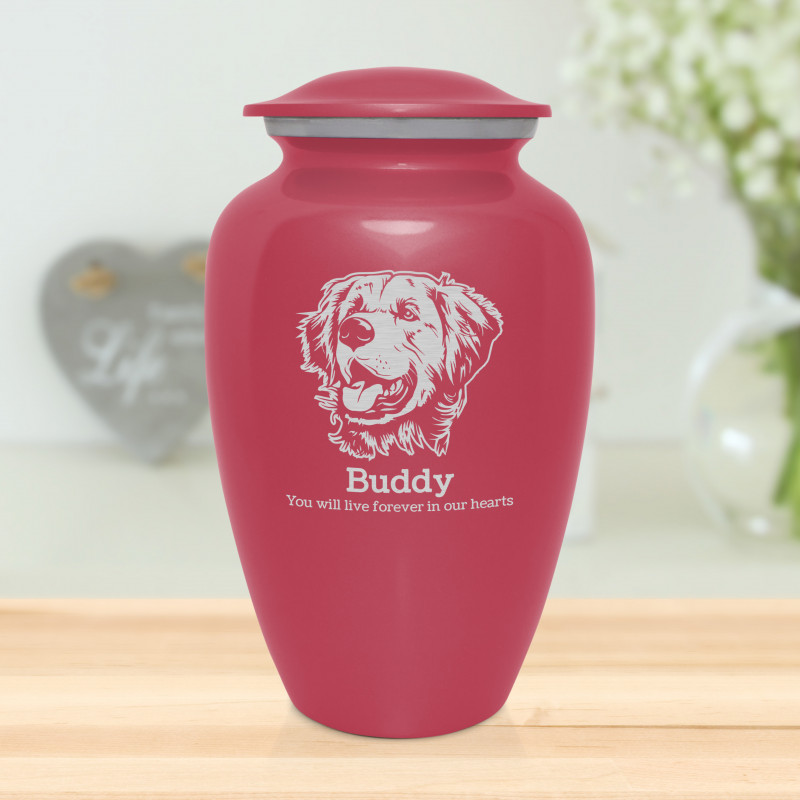 Extra Large Golden Retriever Dog Cremation Urn - Rose Pink