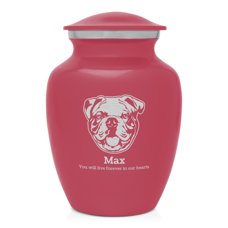 Small English Bulldog Pet Cremation Urn - Rose Pink