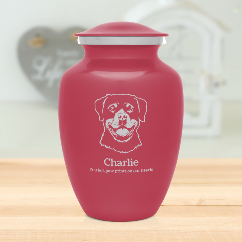 Large Rottweiler Dog Cremation Urn - Rose Pink