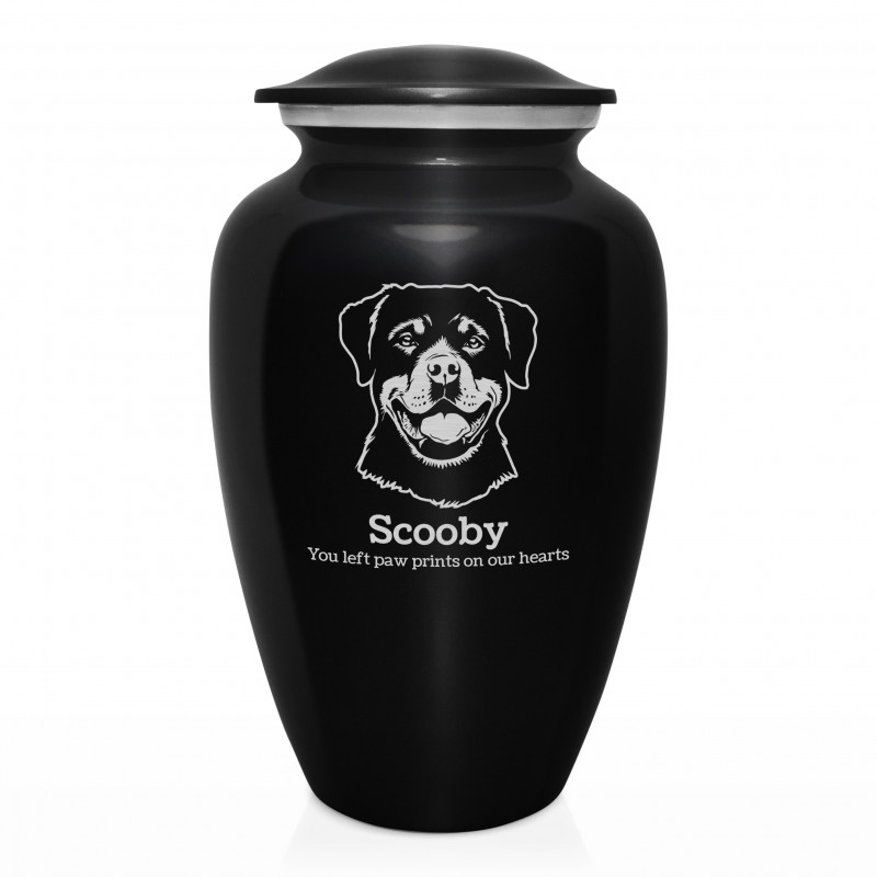 Extra Large Rottweiler Pet Cremation Urn - Jet Black