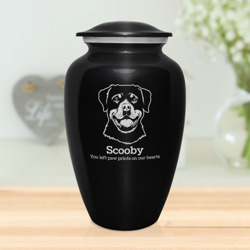 Extra Large Rottweiler Dog Cremation Urn - Jet Black