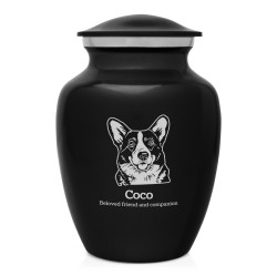 Small Corgi Pet Cremation Urn - Jet Black