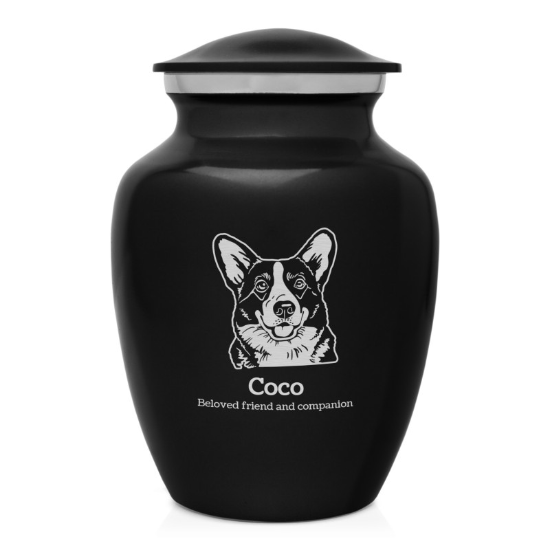 Small Corgi Pet Cremation Urn - Jet Black