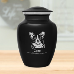 Small Corgi Pet Cremation Urn - Jet Black
