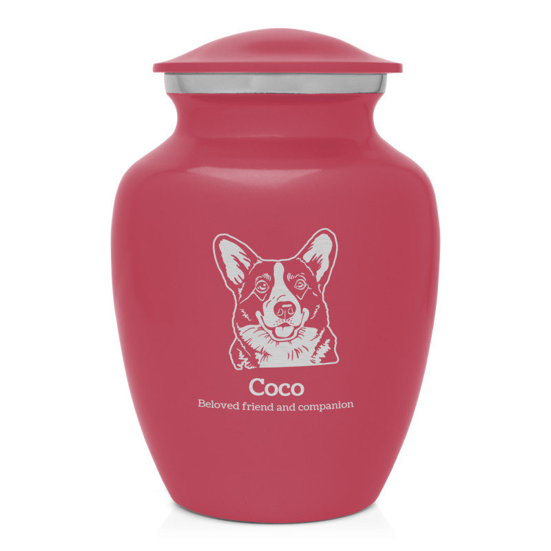 Small Corgi Pet Cremation Urn - Rose Pink