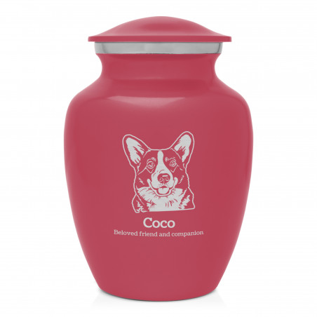 Small Corgi Pet Cremation Urn - Rose Pink