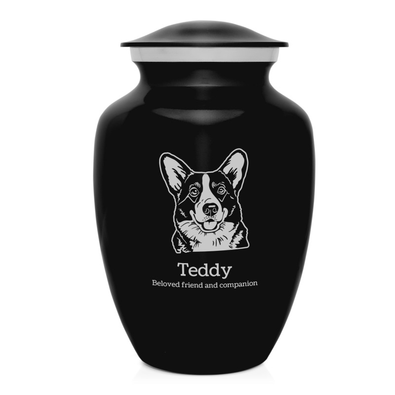 Large Corgi Pet Cremation Urn - Jet Black