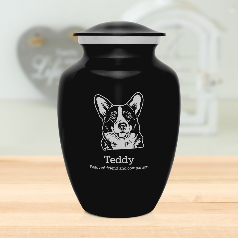 Large Corgi Dog Cremation Urn - Jet Black