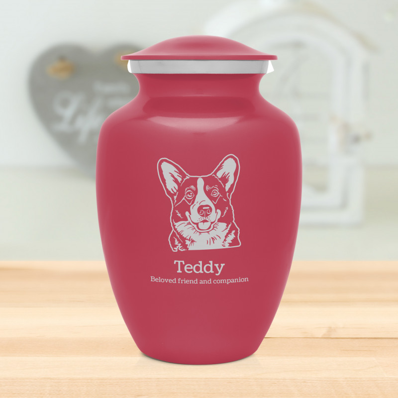 Large Corgi Dog Cremation Urn - Rose Pink