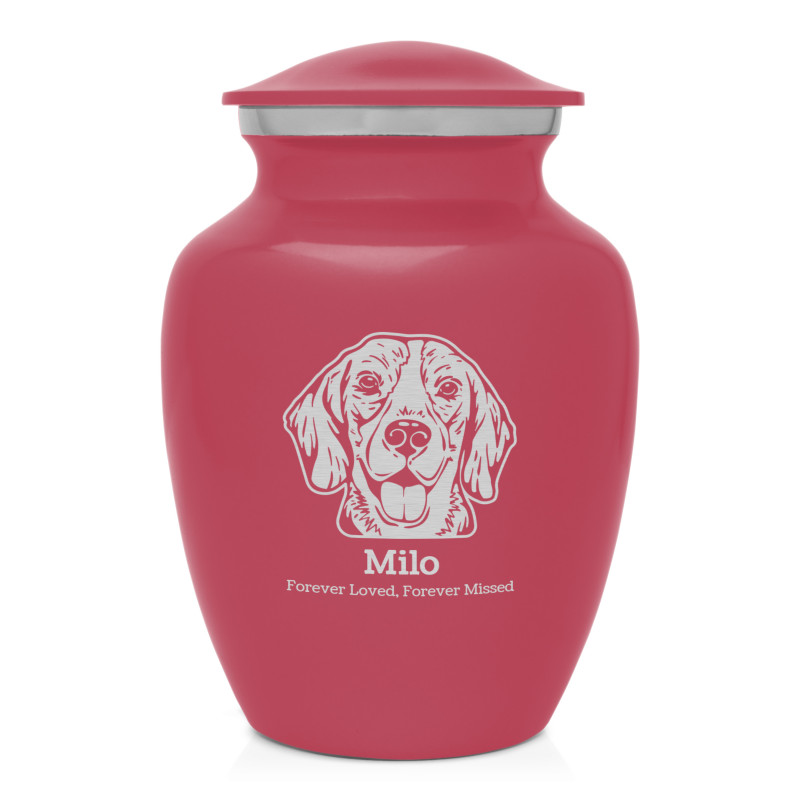 Small Beagle Pet Cremation Urn - Rose Pink
