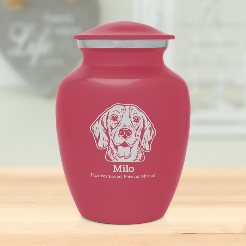 Small Beagle Dog Cremation Urn - Rose Pink