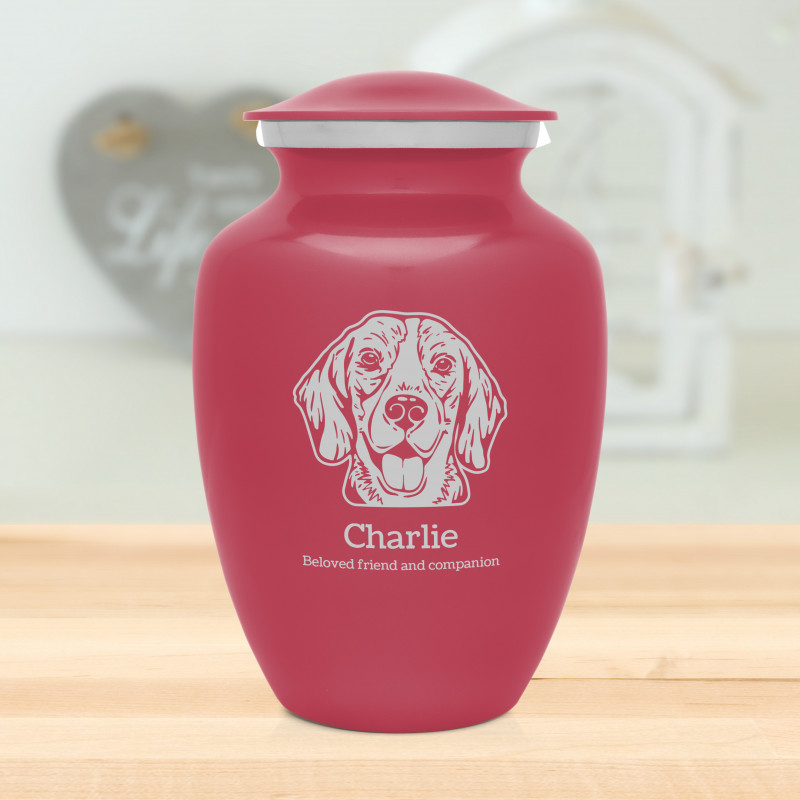 Large Beagle Dog Cremation Urn - Rose Pink