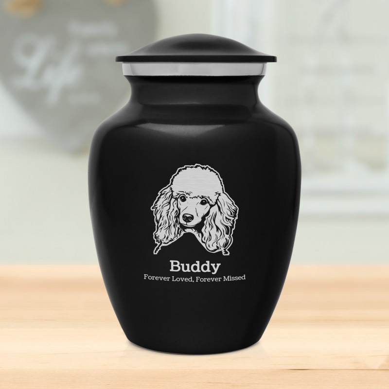 Small Poodle Dog Cremation Urn - Jet Black