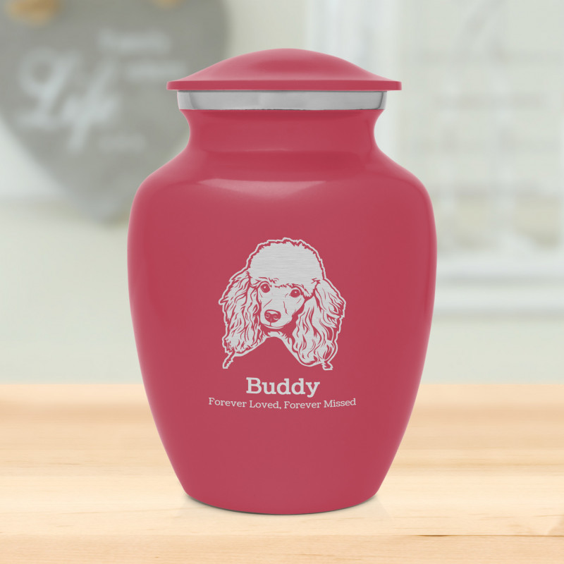 Small Poodle Dog Cremation Urn - Rose Pink