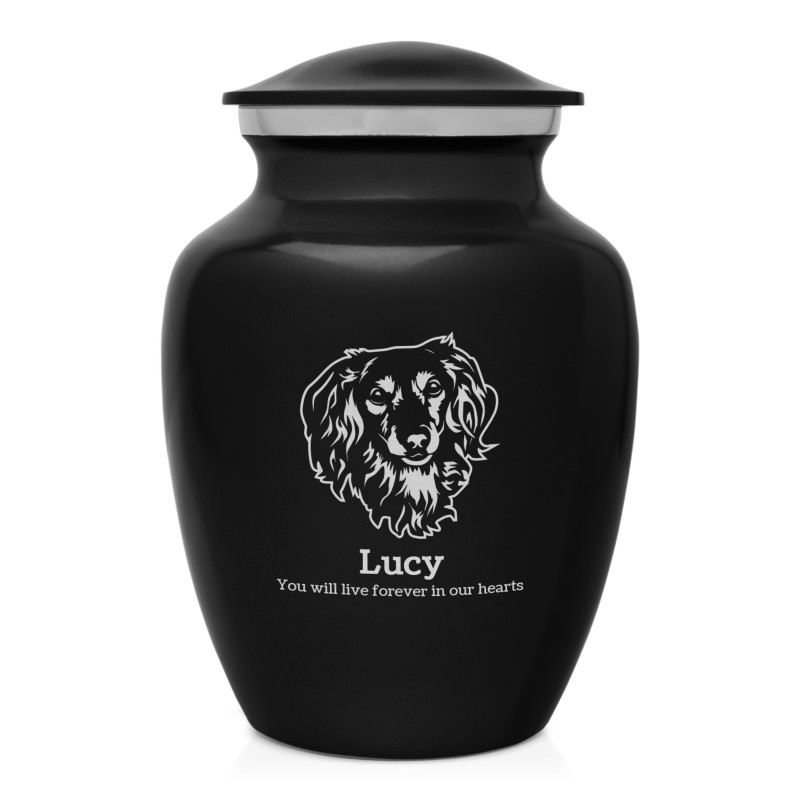 Small Dachund Pet Cremation Urn - Jet Black