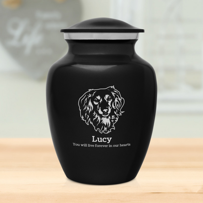 Small Dachshund Dog Cremation Urn - Jet Black