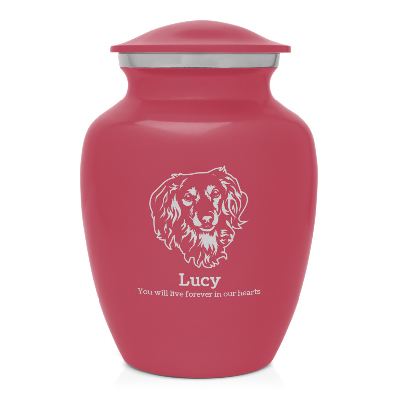 Small Dachshund Pet Cremation Urn - Rose Pink