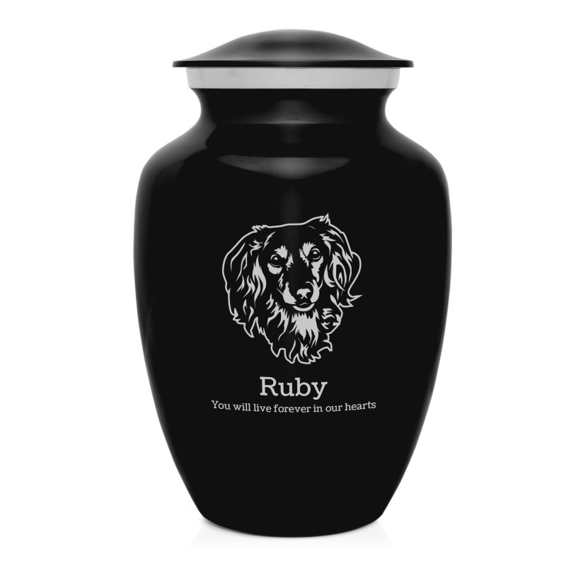 Large Dachshund Pet Cremation Urn - Jet Black
