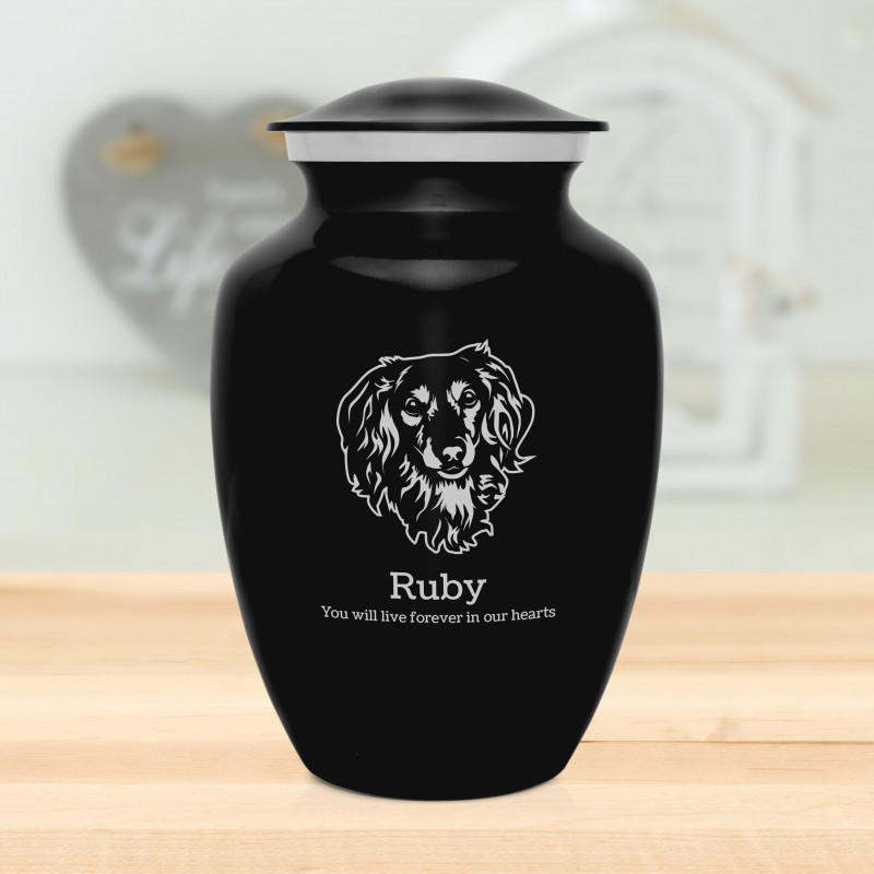 Large Dachshund Dog Cremation Urn - Jet Black