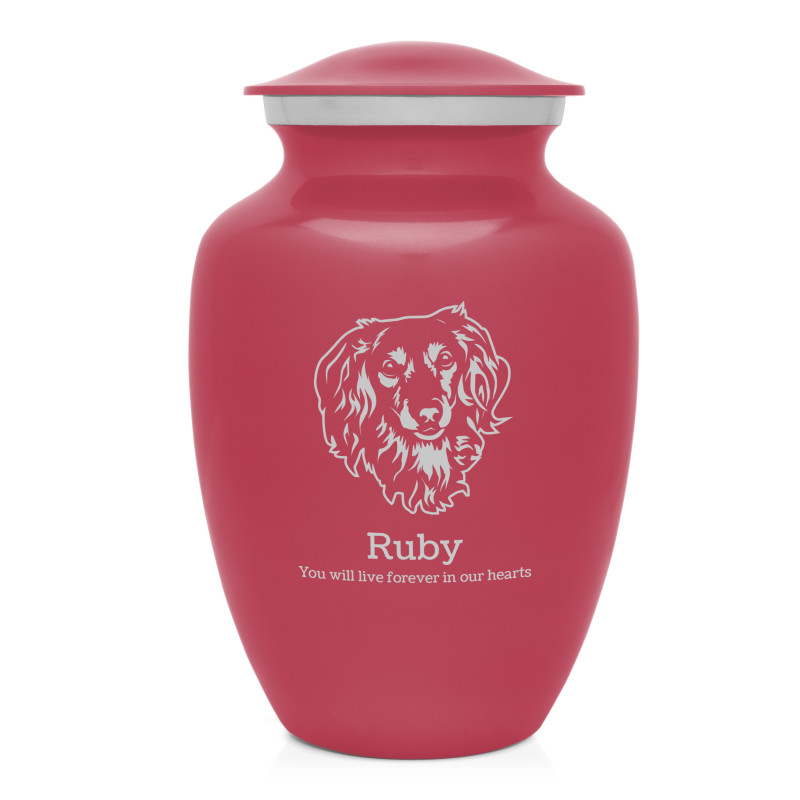 Large Dachshund Pet Cremation Urn - Rose Pink