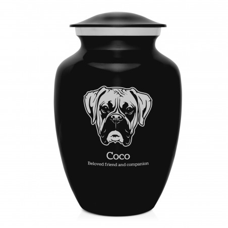 Large Boxer Pet Cremation Urn - Jet Black