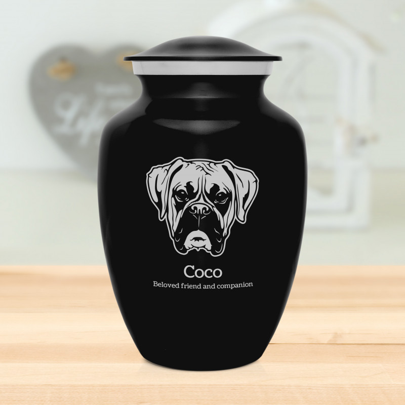 Large Boxer Dog Cremation Urn - Jet Black