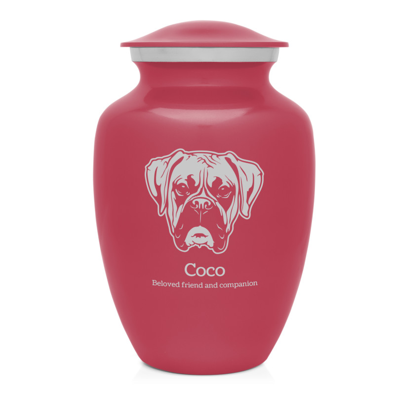 Large Boxer Pet Cremation Urn - Rose Pink