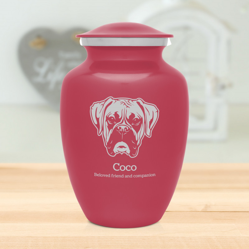 Large Boxer Dog Cremation Urn - Rose Pink