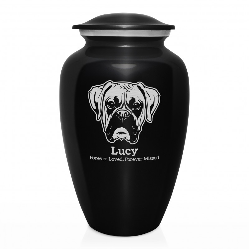 Extra Large Boxer Pet Cremation Urn - Jet Black