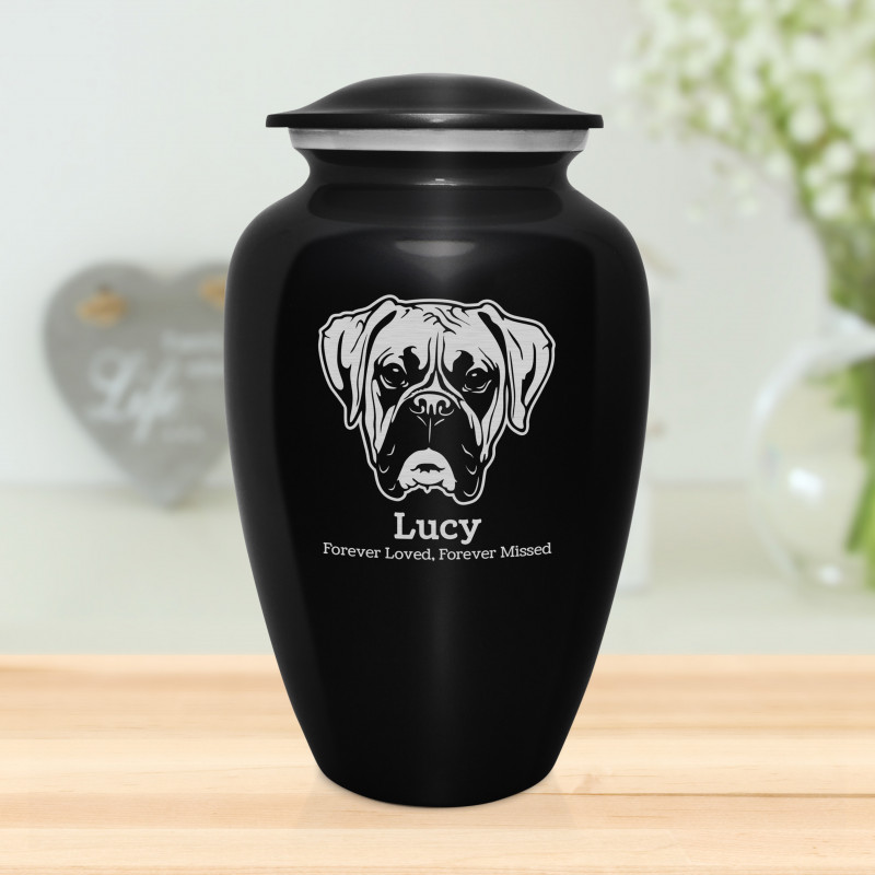 Extra Large Boxer Dog Cremation Urn - Jet Black