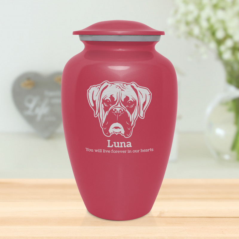 Extra Large Boxer Dog Cremation Urn - Rose Pink