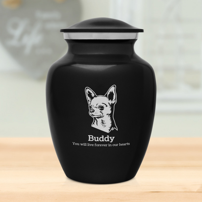 Small Chihuahua Dog Cremation Urn - Jet Black
