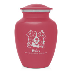 Small Border Collie Pet Cremation Urn - Rose Pink