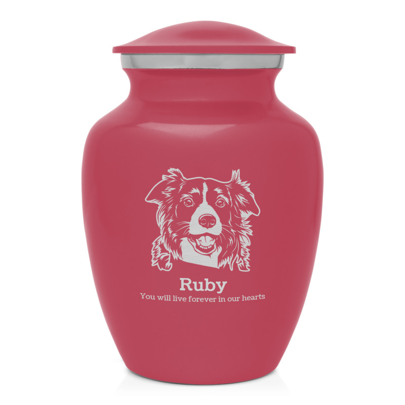 Small Border Collie Pet Cremation Urn - Rose Pink