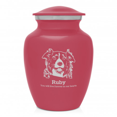 Small Border Collie Pet Cremation Urn - Rose Pink