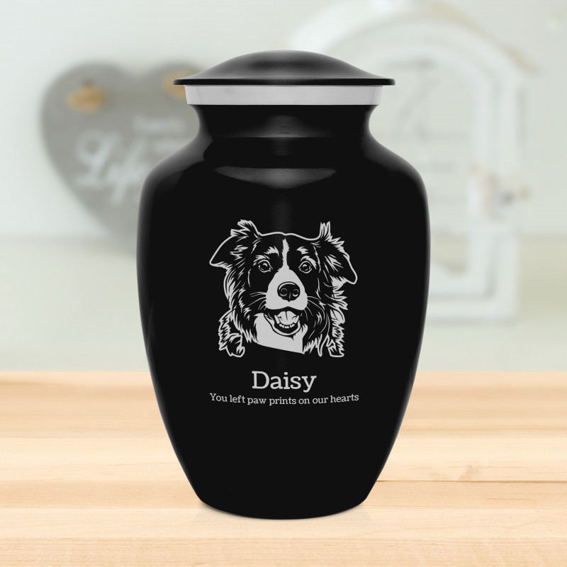 Large Border Collie Dog Cremation Urn - Jet Black