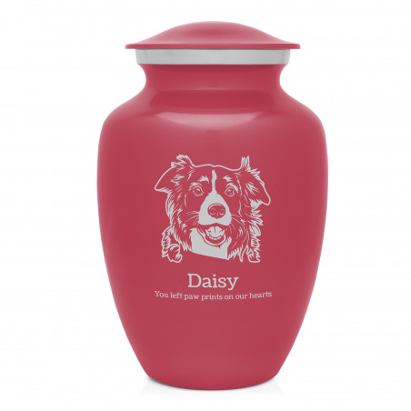 Large Border Collie Pet Cremation Urn - Rose Pink