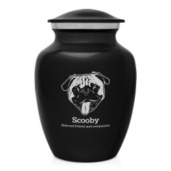 Small Pug Pet Cremation Urn - Jet Black