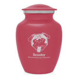 Small Pug Pet Cremation Urn - Rose Pink