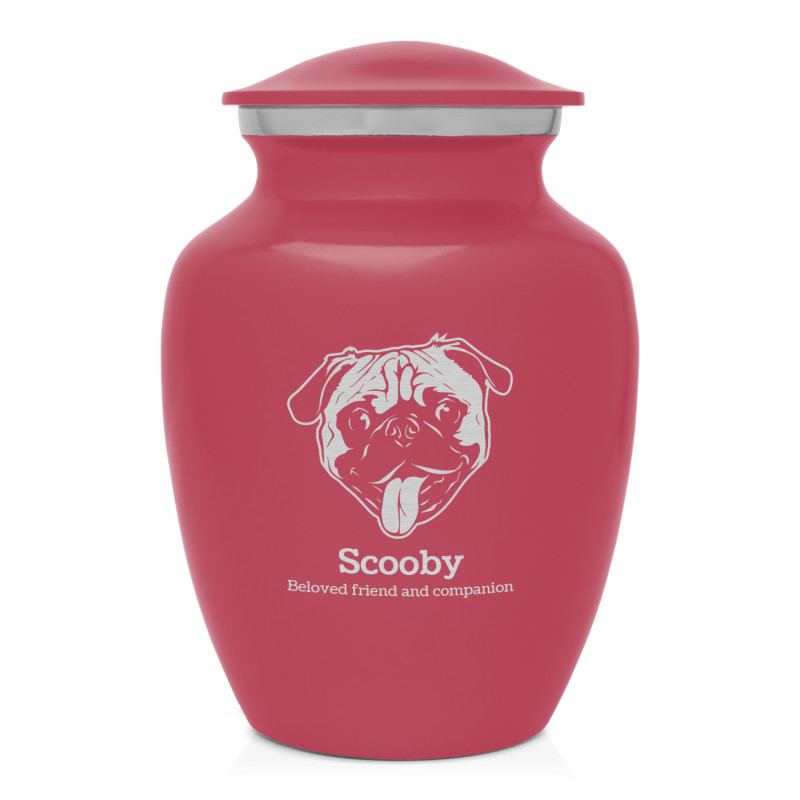 Small Pug Pet Cremation Urn - Rose Pink