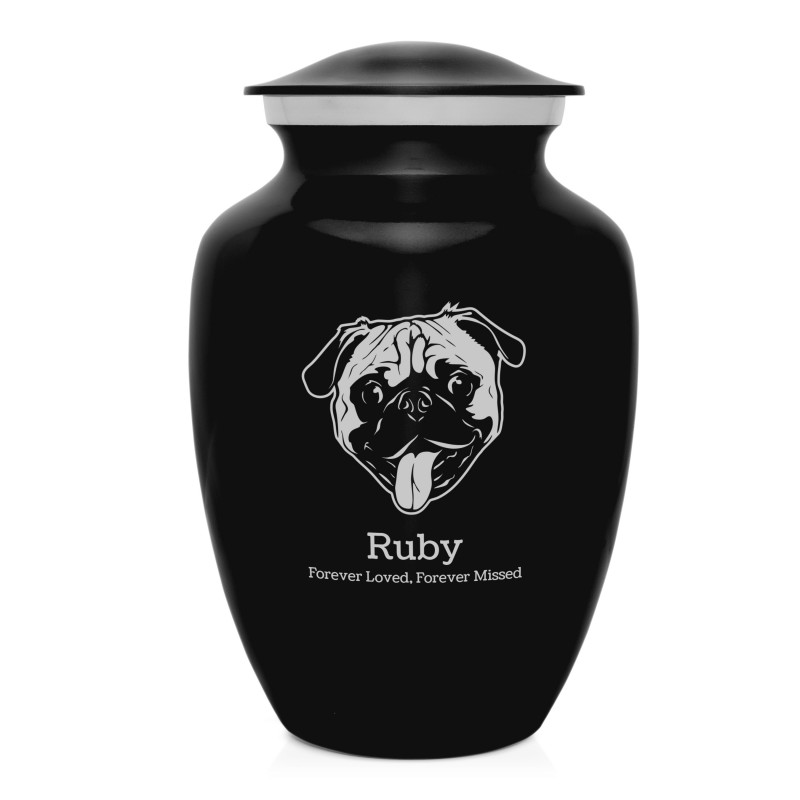Large Pug Pet Cremation Urn - Jet Black