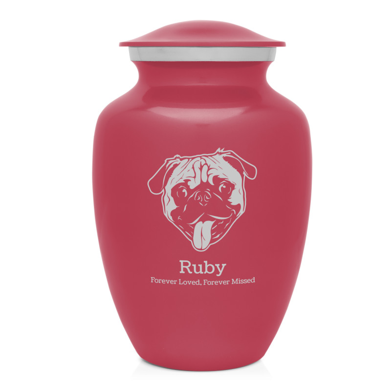 Large Pug Pet Cremation Urn - Rose Pink