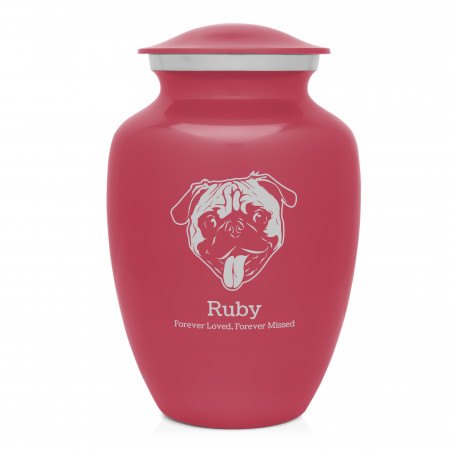 Large Pug Pet Cremation Urn - Rose Pink
