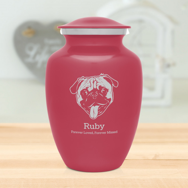 Large Pug Dog Cremation Urn - Rose Pink