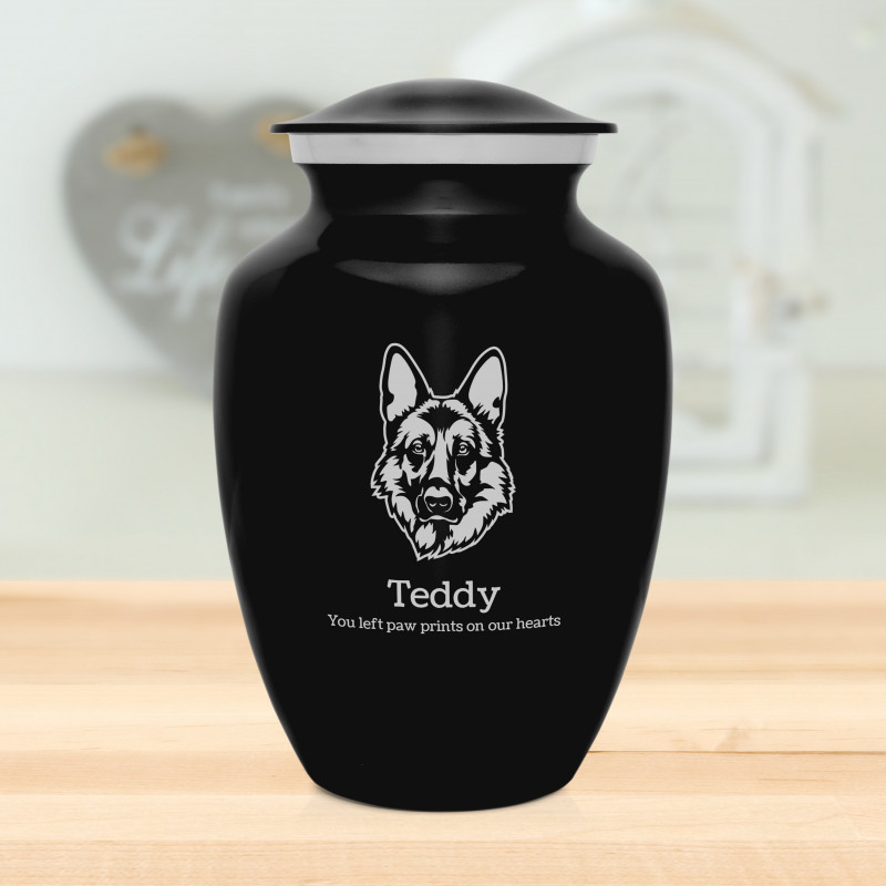 Large German Shepherd Dog Cremation Urn - Jet Black