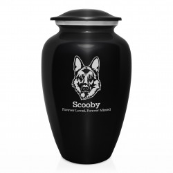 Extra Large German Shepherd Pet Cremation Urn - Jet Black